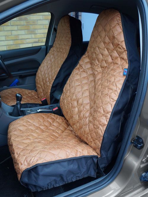 Front Pair Quilted Faux Leather Seat Covers in Rust