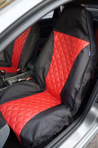 Red Quilted Faux Leather Passenger Seat Cover