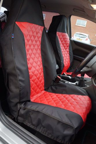 Red Quilted Faux Leather Front Pair Seat Covers